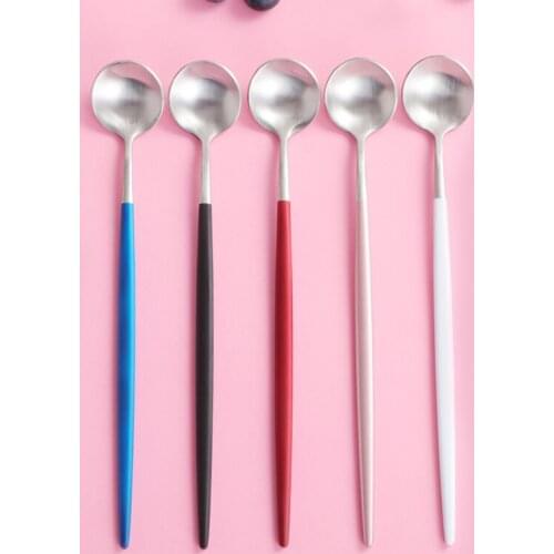 Stainless Steel Coffee Spoon Long Handle Stirring Teaspoon Cute Dessert Dinner Soup Spoons Cutlery Ice Cream Spoon Tableware
