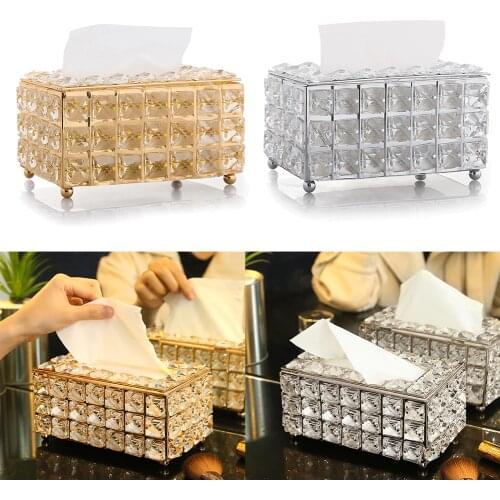 European-style Square Crystal Tissue Box Home Bar KTV Table Decoration Living Room Tea Table Drawer Case Tissue Holder