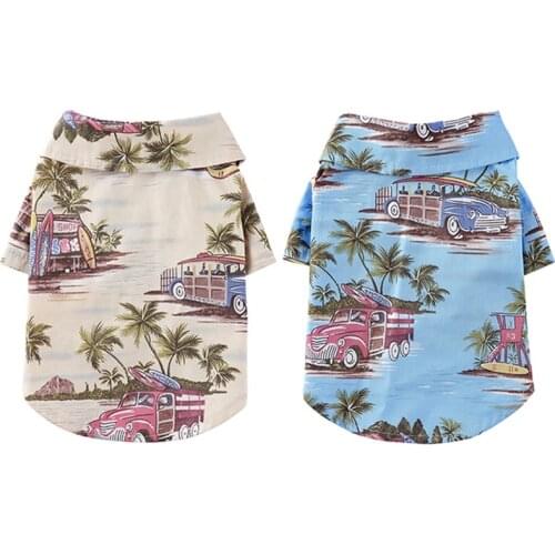 Summer Dog Clothes Beach Pet T-shirt Cute Printed Hawaii Beach Casual Pet Travel Shirt Floral Short Sleeve Dog Cat Blouse