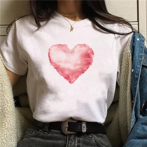 Fashion Pink Heart Women Tshirt Print Female short sleeve Tops Tee Shirts Summer Love Women T-shirt white casual Femme Clothing