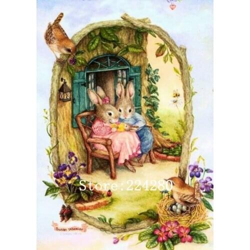 Warm cute Rabbit Animal Needlework 14CT Canvas Unprinted Handmade Embroidery Cross Stitch Kit DIY Wall Home Decor