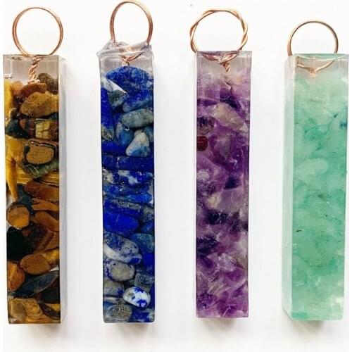 Natural Quartz Crystal Chips Beads Pendant Resin Jewelry Cuboid Rectangular Pendant Geometric Necklace Accessories Diy