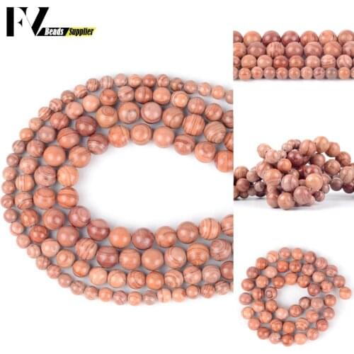 Natural Stone Light Orange Line Wood Jaspers Spacer Round Beads For Jewelry Making DIY Bracelets Necklace Needlework 6-10mm 15"
