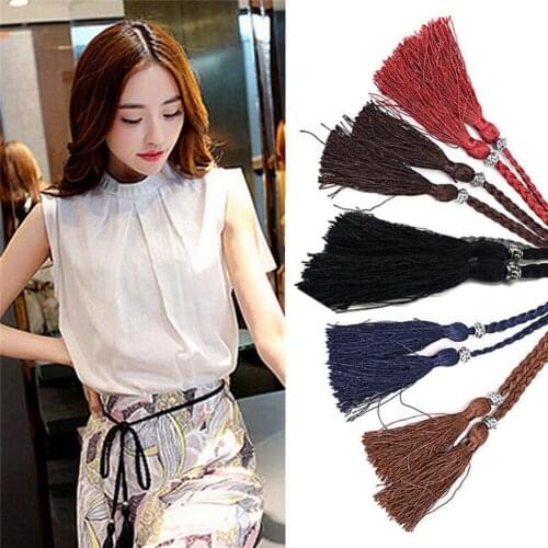 New Fashion Belts Women National Style Weave Tassel Tie Strap Waist Chain Womens Waistband Dress Accessories