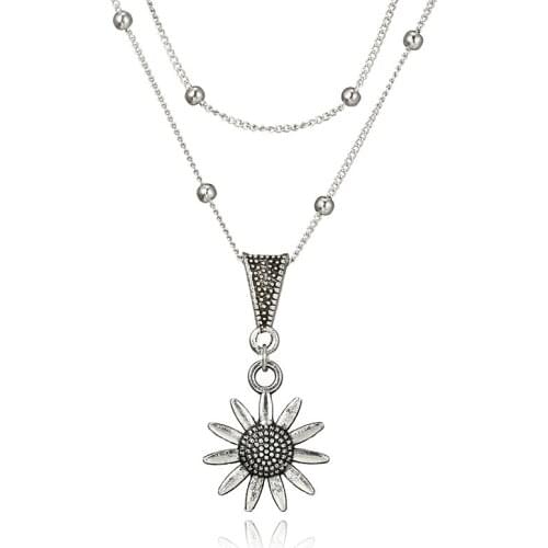 Punk Girl Fashion Necklace 2020 New Temperament All-match Sunflower Double Layer Necklace Women Wholesale Sales Girls Pendant