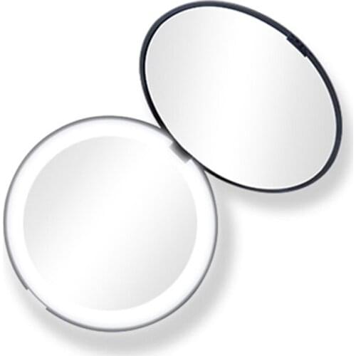 2019 Mini Portable Makeup Mirror with LED Light Double Sided Folding Mirror 2X Magnification Round 90mm