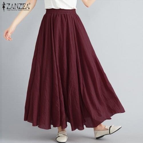Casual Loose Elastic High Waist Skirts Elegant Lady Long Faldas ZANZEA Women Long Maxi Skirt Autumn Fashion Women Skirts