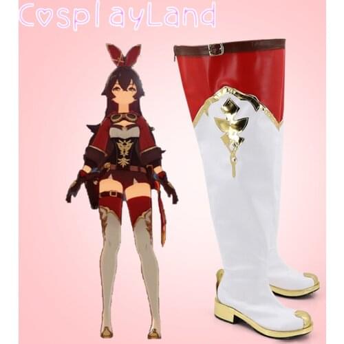 Game Genshin Impact Amber Cosplay Boots Shoes Leather Shoes Cosplay Accessories Halloween Party Shoes for Women Long Shoes