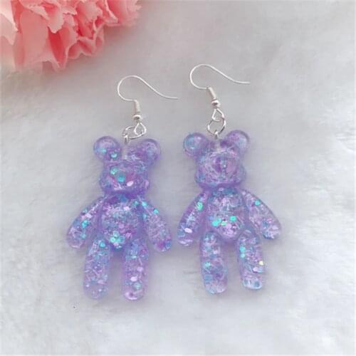 1Pair Fashion HandCraft Bear Drop Earrings Flatback Resin Multicolor Animal Jewelry for Children and Woman
