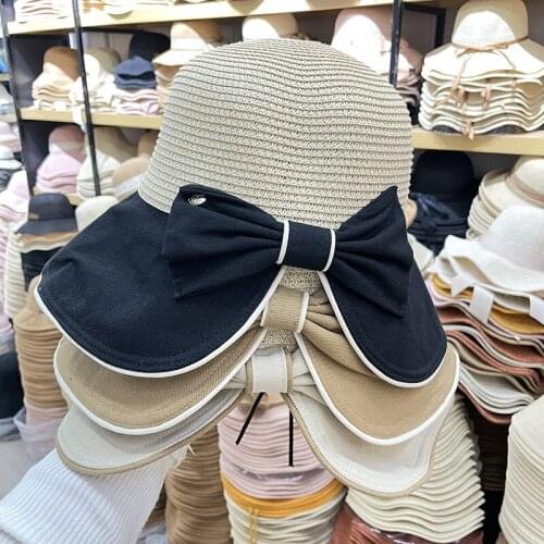 Quality Summer Hats For Women Wide Brim Bucket Hat Bow Sun Protection Cap For Girls Beach Hat Fashion Foldable Sun Straw Hats