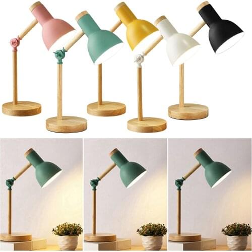 Stylish Wooden Iron LED Multi-Joint Reading Table Lamp Task Light Flexible 3W Nordic Folding Desk Lamp Bedroom Eye Protection
