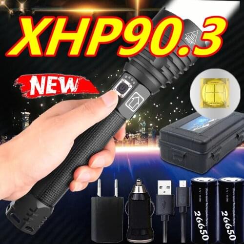 Super Powerful Xlamp XHP90 26650 battery LED Flashlight Tactical XHP70 Flash light USB Rechargeable Waterproof Lamp for Camping