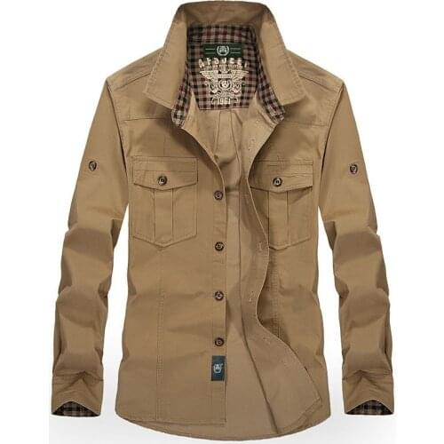 VINRUMIKA 2020 Mens spring military casual brand army green long sleeve shirt man autumn 100% pure cotton khaki shirts camisa