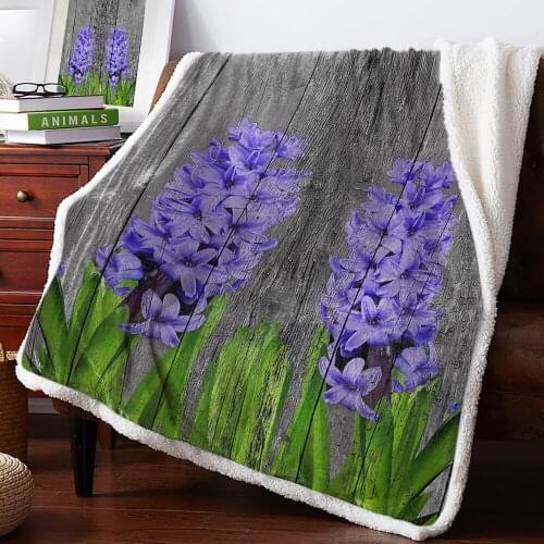 Vintage Wooden Texture Purple Flowers Home Lamb Cashmere Thick Bed Blanket Sofa Winter Warm Sherpa Newborn Wraps Kids Bedspread