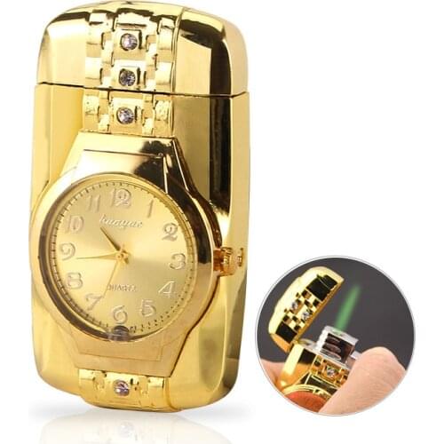Colorful Watch With Three Diamond Lights Creative Windproof Butane Gas Watch Lighter