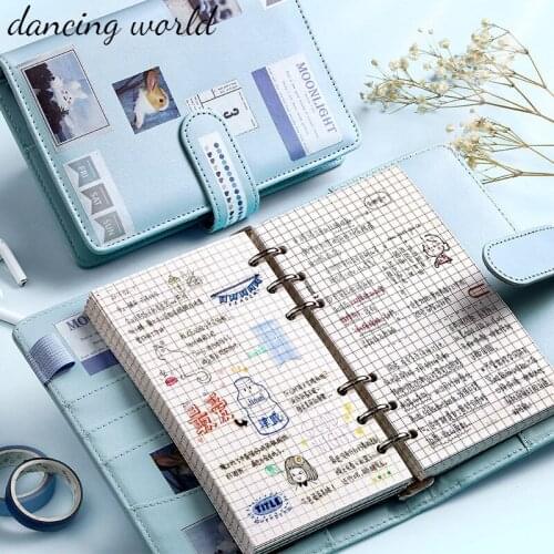 A6 Binder Cuaderno Grid Notebooks Journals Diary Budget Book PU Leather Soft Cover Buckle Pocket Planner School Office Supplies