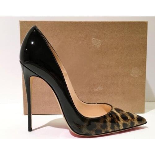 2020 summer Free shipping fashion women pumps black leopard patent learther point toe stiletto heel Designer pumps big size 44