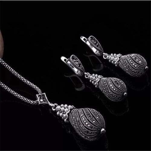 ZOSHI Vintage Simulated Pearl Necklace Earrings Set Bohemia Black Vintage Wedding Bridal Jewelry Sets