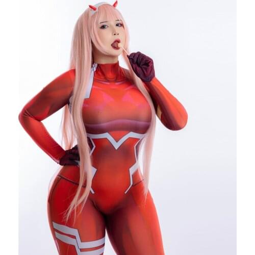 DARLING In The FRANXX Costume ZERO TWO Cosplay Halloween Costumes for Women Sexy Zentai Spandex Bodysuit for Girls