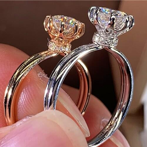 14K Au585 White Gold Women Wedding Party Engagement Ring 1 2 3 4 5 Ct Round Moissanite Diamond Ring Bouquet Flower Crown Trendy