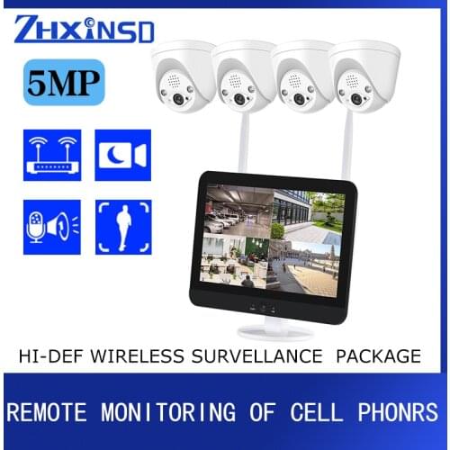 ZHUHUIFEI H.265 4CH 5M Indoor HD Wireless CCTV System with Screen WIFI IP Security Camera P2P NVR Video Surveillance Kit