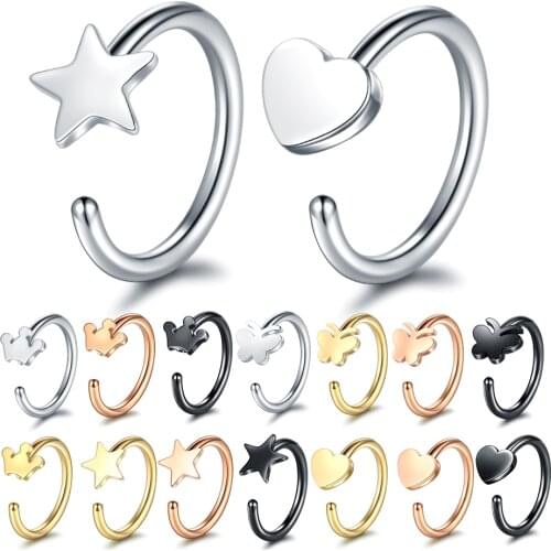 1PC 316L Stainless Steel Fake Nose Ring Clip on Earring Non Piercing Faux Lip Helix Ring Earcuffs Festival Body Jewelry Gift