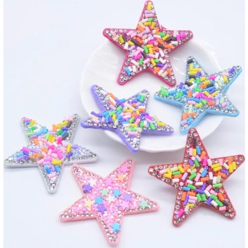 12Pcs 48mm Padded Shaker Clay Rhinestone Star Applique for Clothes Hat Shoes Patches Headwear Hair Clips Bow Decor Accessories