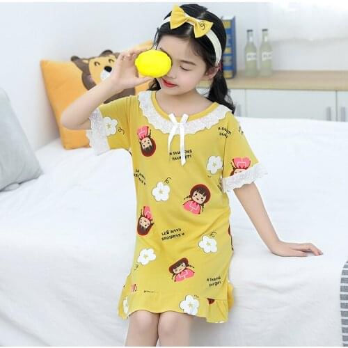 2021 Children Pajamas Summer Dresses Girls Baby Nightdress Cotton Princess Nightgowns Home Clothes Inflant Kid Cartoon Sleepwear