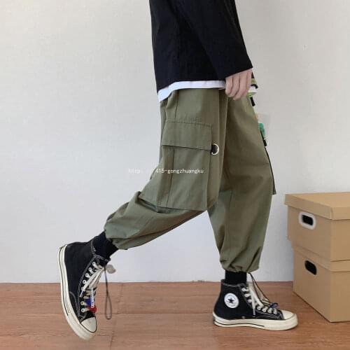 2021 Mens Fashion Overalls Youth Removable Salopettes Romper Jumpsuit Cargo Casual Pants Loose Streetwear Trousers M-2XL