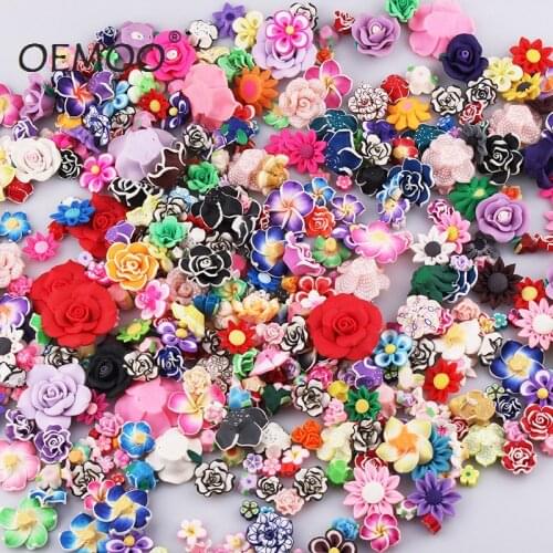 30pcs Random mixed Handmade Soft Polymer Clay Rose Flower , for DIY necklace bracelet hair ornament Jewelry Making