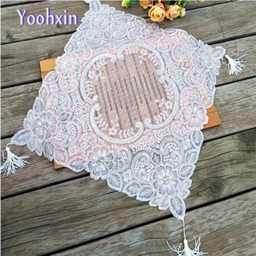 42cm New pink Embroidery table place mat pad Cloth drink trivet placemat cup mug holder Christmas coaster doily dining kitchen