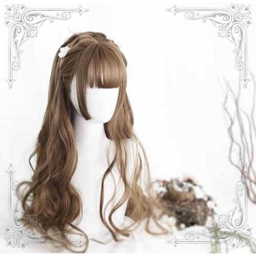 5 Colors Harajuku Sweet Princess Dolly Lolita Wig Party Cosplay Kawaii Air Bangs Cut Long Curly Hair Daily Wigs 5 Colors Harajuk