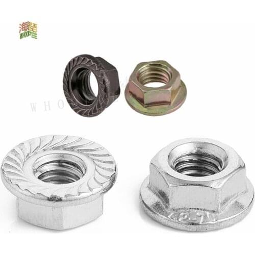 Free Shipping 10/25/50pcs Stainless Steel Hexagon Flange Nut M3 M4 M5 M6 M8 M10 M12 Zinc Plated Carbon Steel Flange Nut DIN6923
