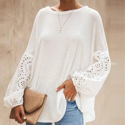 Autumn Sexy Skew Collar Women Blouses Tops New Spring Elegant Long Sleeve Hollow Out Shirt Solid Loose Casual Ladies Pullover