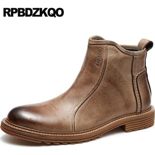 Autumn shoes fall dress genuine leather zipper formal party short black wedding full grain boots designer real booties brown men