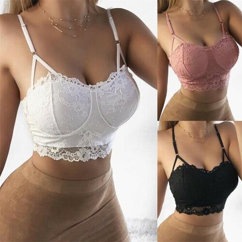 Sexy Women Lady Lace Fashion Floral Padded Bralette Push Up Bra Bustier Cami Tank Casual Ladies Crop Lace Floral Bralette Top