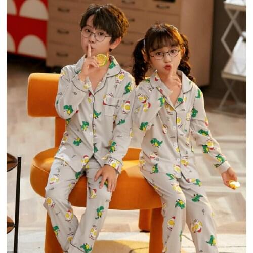 Kids Boys Girls Dinosaur Pajamas Set 100% Cotton Children Sleepwear 2 Pieces Cartoon Tops+Pants Toddler Clothes Pyjamas Suit
