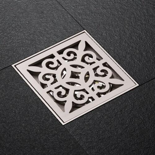 100*100mm Brushed Nickel Exquisite Floor Drain Brass Shower Drainer Grate Waste Square Bathroom Drains Strainers--B587