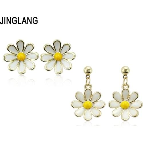 JINGLANG Korean temperament small daisy ear pin flower earring female ear stud earrings