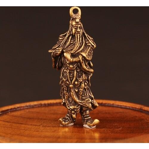 Chinese Handmade Trandition Creative Pure Copper Guan Gong Wu God Of Wealth Lucky Figure Statue Home Desk Decoration