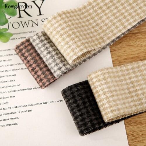 Kewgarden Plaid Woolen Cloth Ribbon 1" 1-1/2" 38 25 15 10 mm Handmade Tape DIY Bow tie Hair Sewing Accessories Riband 10 Yards