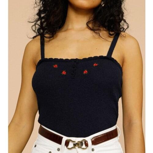 Summer Women Camis and Tops Flower Embroidered Knitted Tank and Vest Sleeveless Sexy Lady Knitwear Camisole Sweet Girls Outfit