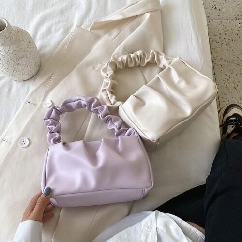 Retro PU Leather Women Fashion Crossbody Bags Casual Candy Color Shoulder Messenger Bags Totes Female Pleated Ruffle Handbags