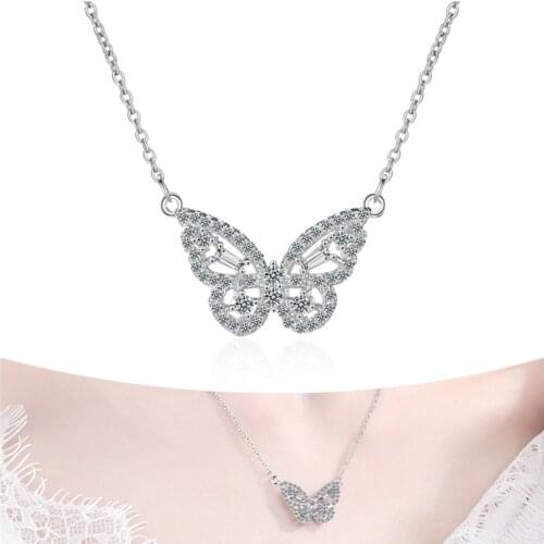 2021 Trendy Rose Gold Crystal Butterfly Necklace Women Jewelry Silver Plated Chain Clavicle Necklaces Girls Party Accessories