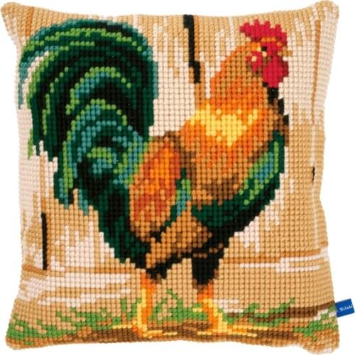 DIY Cross Stitch Cushion Cover Proud Rooster Needlepoint Kits Printed Canvas Chunky Yarn Cross-stitch Pillow Case Arts & Crafts