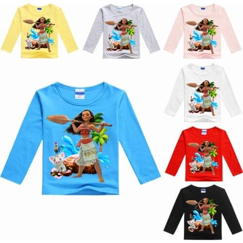 New 2020 2-13Y Girls T shirt Popular Moana Cotton long-sleeved Printing T-shirt Kids Boys Girls Cartoon Clothes
