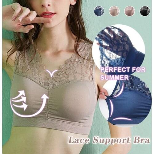 2020 New Ladies Solid Color Breathable Ice Silk Bras Underwear Women Wirefree Wide Lace Strap Underwear Female Padded Bras