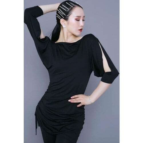 New Latin Dance Top Adults Black Loose Shirts Tango Cha Cha Rumba Samba Dancing Performance Wear Women Practice Clothes DNV12720