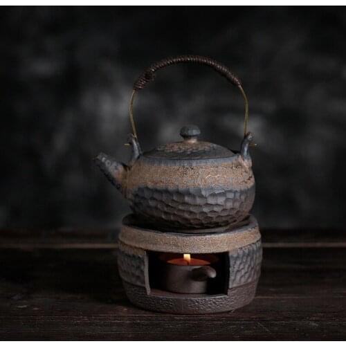 New 230ML Coarse Pottery Warm Tea Ceramic Kung Fu Tea Set Warm Tea Set Stove Japanese-Style Handmade Vintage Tea Warmer Tea Pot