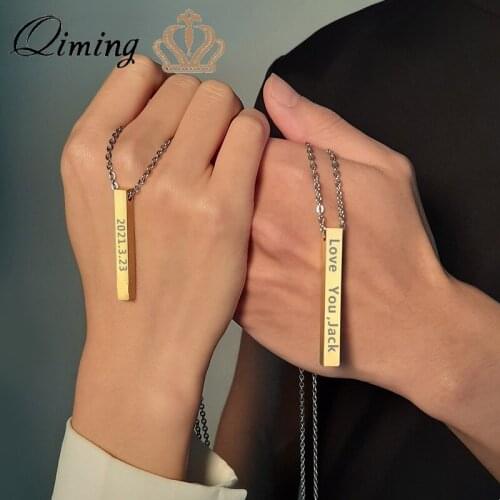 Engraved Letter Bar Custom Name Necklace For Men Women Personalized Stainless Steel Wedding Couple Jewelry Lover Gift